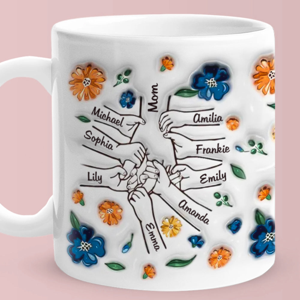 Hold My Hand Hold My Heart Family Personalized Custom 3D Inflated Effect Printed Mug - Perfect Mother's Day Gift For Mom and Grandma