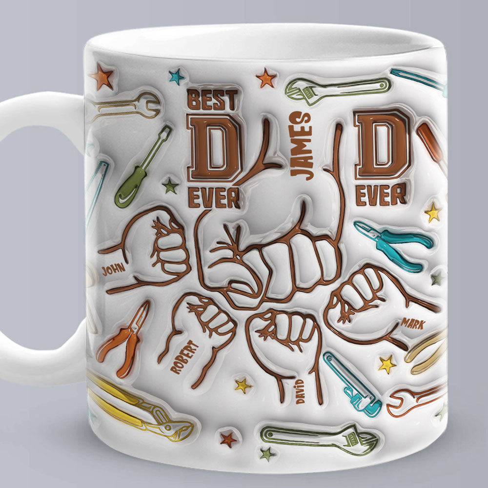 Personalized Names Custom 1-6 Kids 3D Inflated Effect Printed Mug - Perfect Father's Day Gift