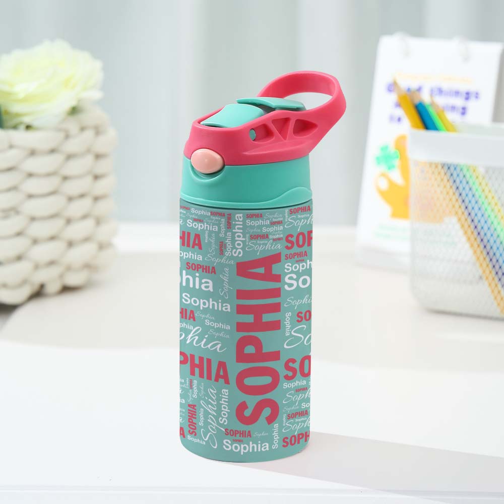 Personalized 12oz Water Bottle with Silicone Straw Name Water Bottle Gift for Kids