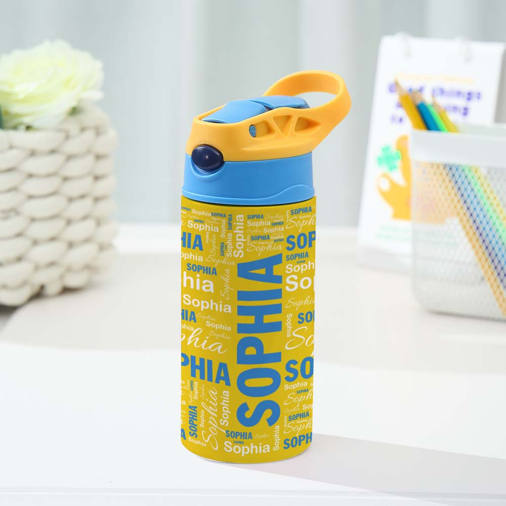 Personalized 12oz Water Bottle with Silicone Straw Name Water Bottle Gift for Kids