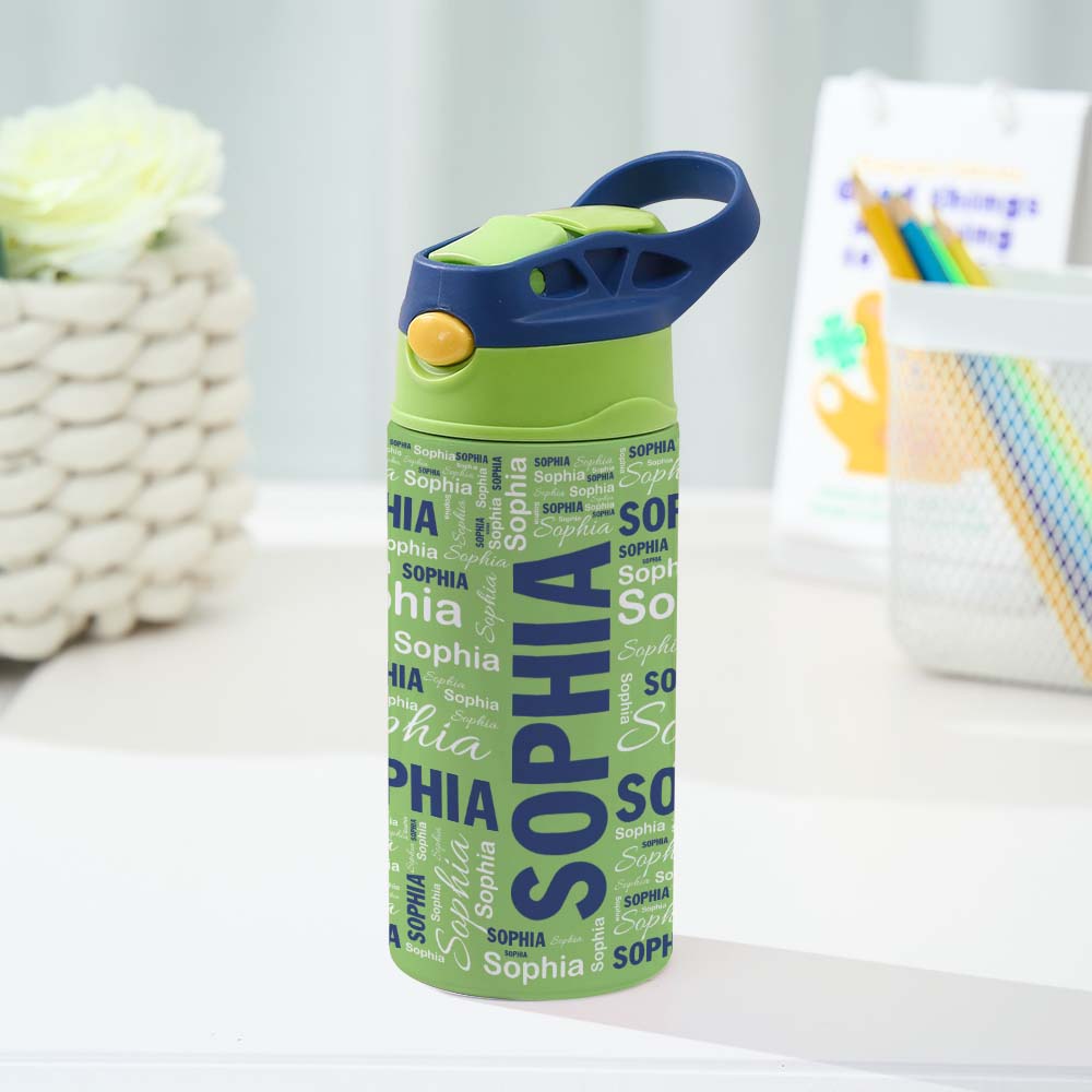 Personalized 12oz Water Bottle with Silicone Straw Name Water Bottle Gift for Kids