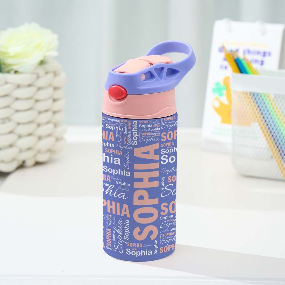 Personalized 12oz Water Bottle with Silicone Straw Name Water Bottle Gift for Kids