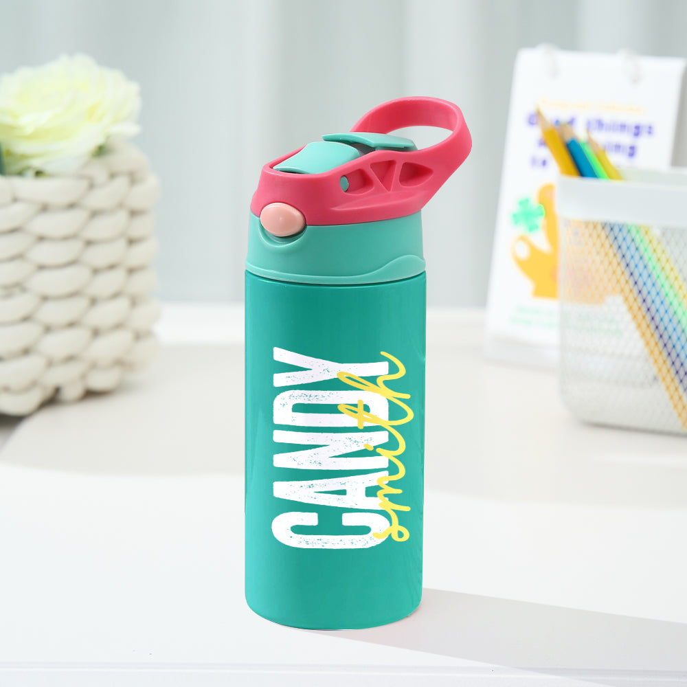 Personalized Name 12oz Water Bottle with Silicone Straw Water Bottle Birthday Gift for Kids