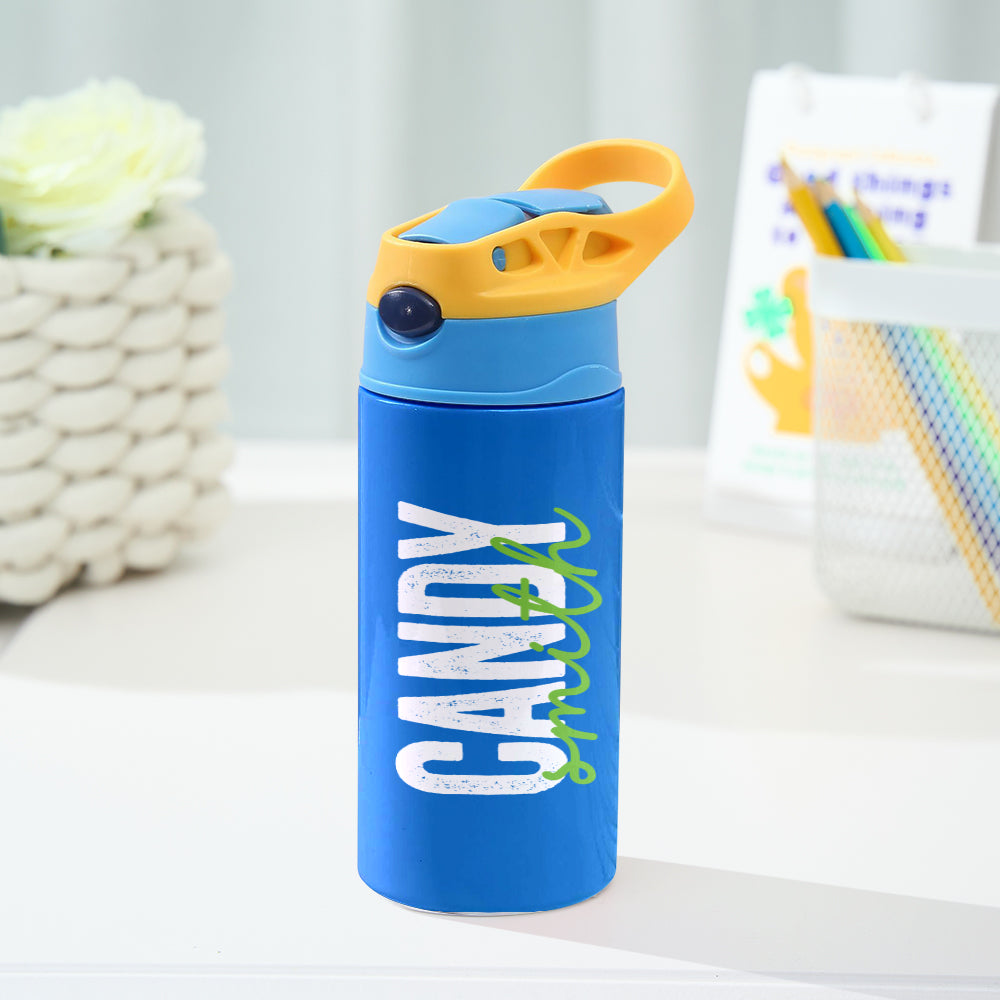 Personalized Name 12oz Water Bottle with Silicone Straw Water Bottle Birthday Gift for Kids