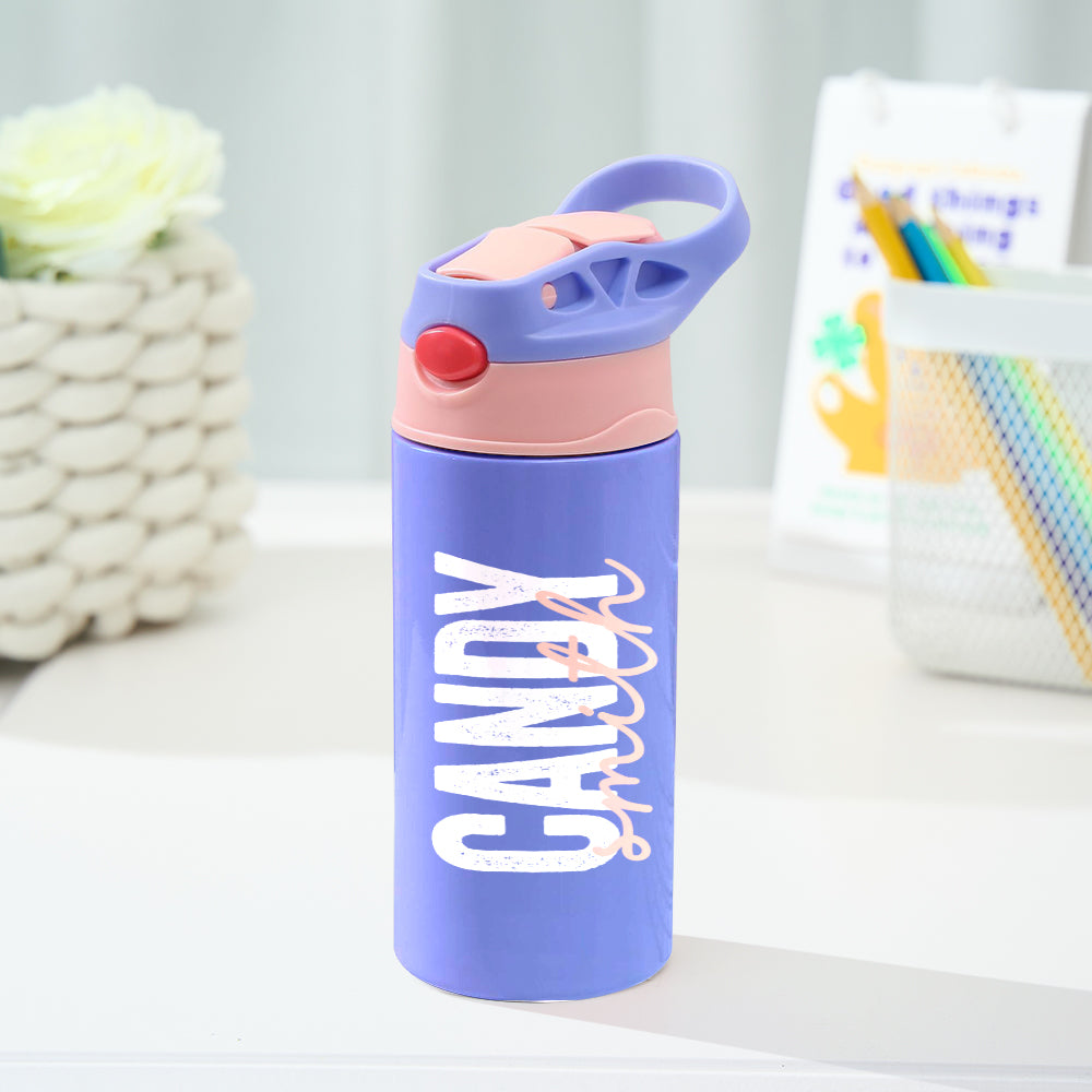 Personalized Name 12oz Water Bottle with Silicone Straw Water Bottle Birthday Gift for Kids