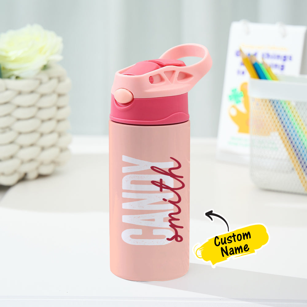 Personalized Name 12oz Water Bottle with Silicone Straw Water Bottle Birthday Gift for Kids