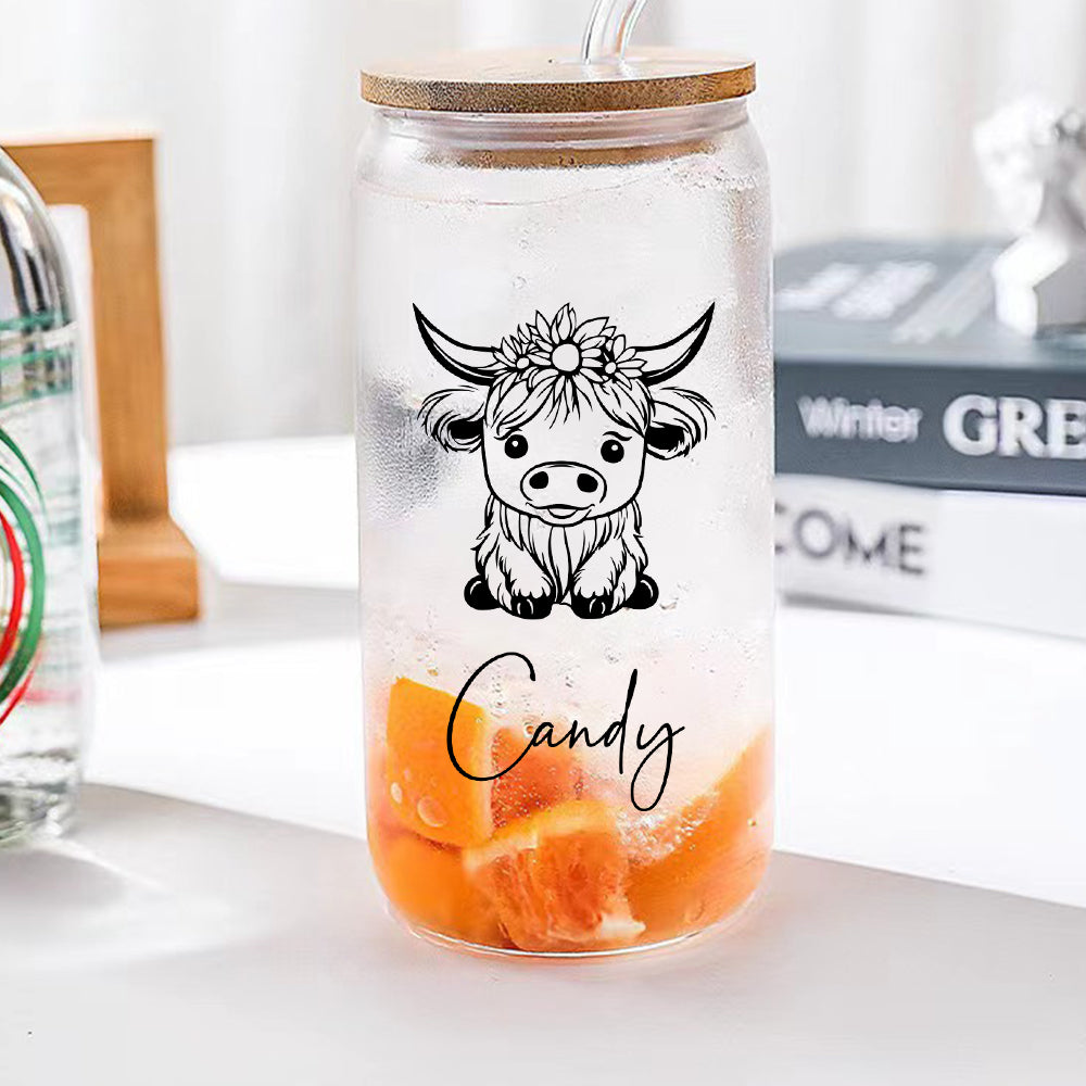 Custom Highland Cow Tumbler with Name Clear Can Glass Gift for Highland Cow Lovers