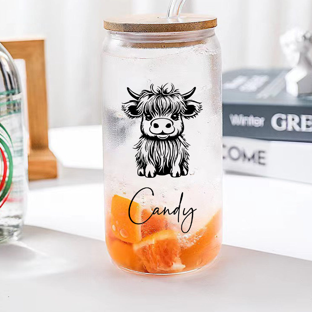 Custom Highland Cow Tumbler with Name Clear Can Glass Gift for Highland Cow Lovers