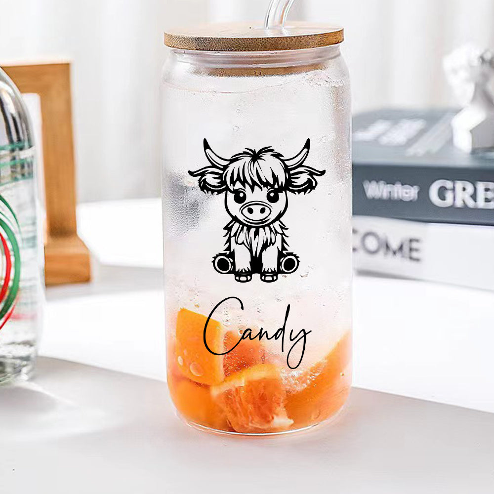 Custom Highland Cow Tumbler with Name Clear Can Glass Gift for Highland Cow Lovers