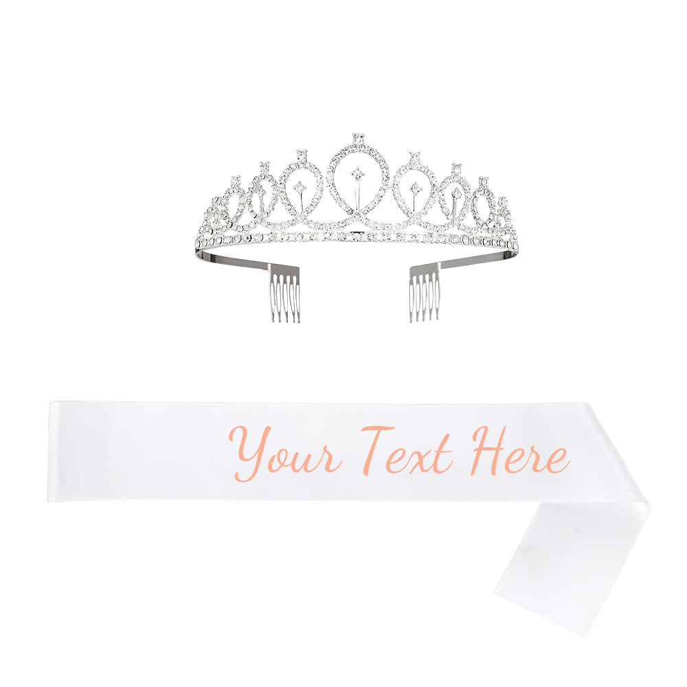 Custom Sash and Tiara Set Personalized Sash Rhinestone Crowns Party Decorations Kit for Women