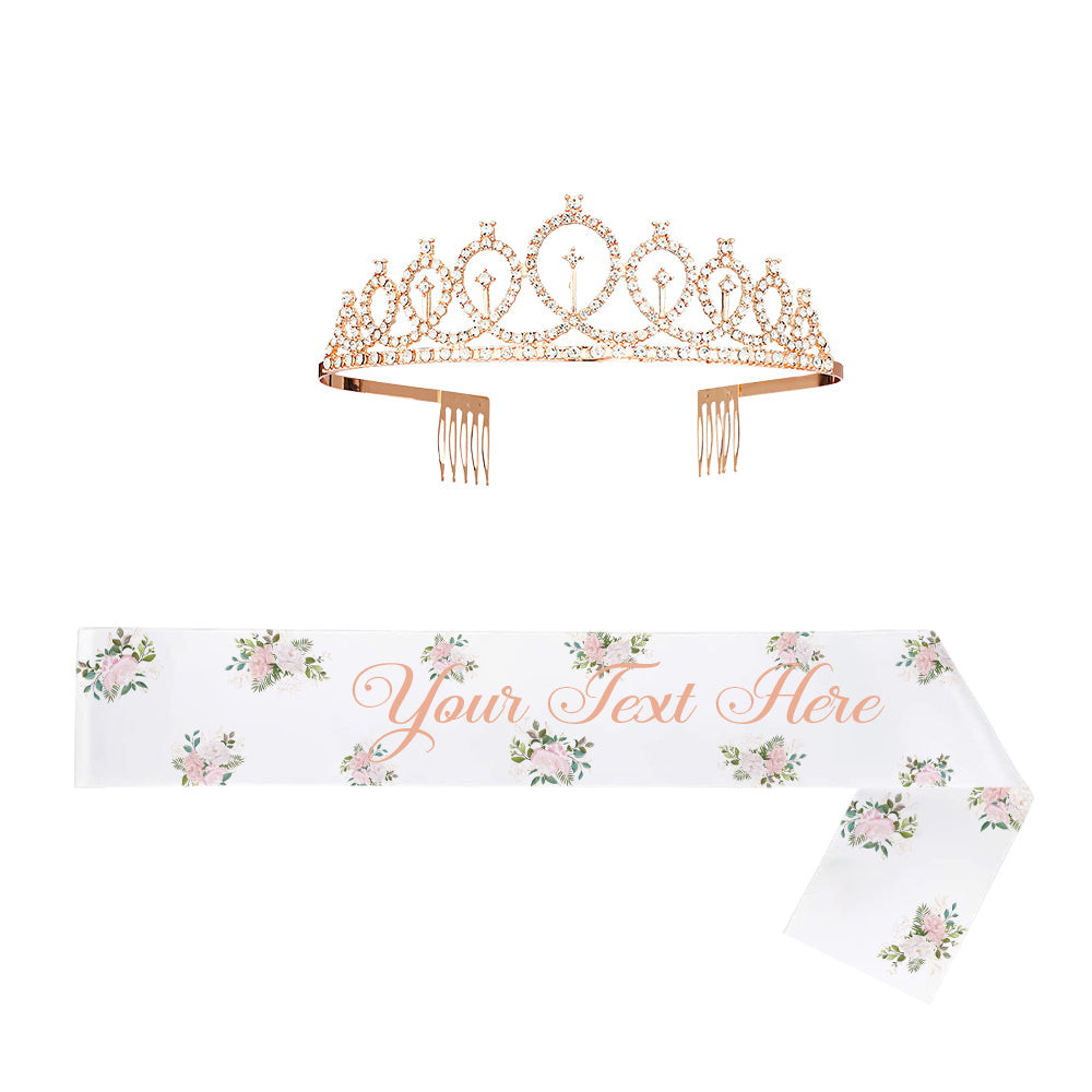 Custom Sash and Tiara Set Personalized Sash Rhinestone Crowns Party Decorations Kit for Women