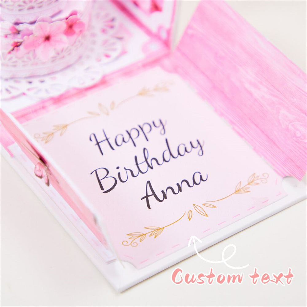 Personalized Birthday Exploding Surprise Box Card Custom Cherry Blossoms 3D Pop-Up Greeting Card