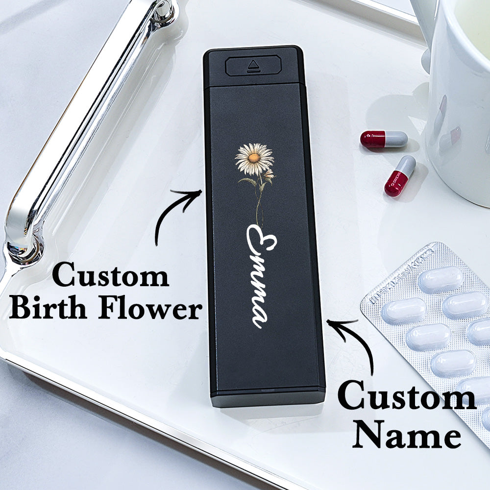 Personalized Magnet Weekly Pill Organizer with Name Birth Flower 7-Day Pill Box Gift