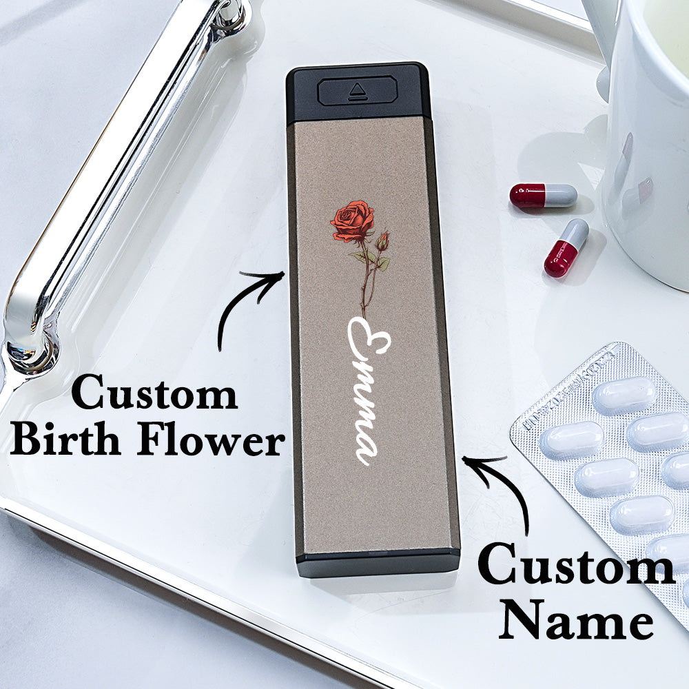 Personalized Magnet Weekly Pill Organizer with Name Birth Flower 7-Day Pill Box Gift