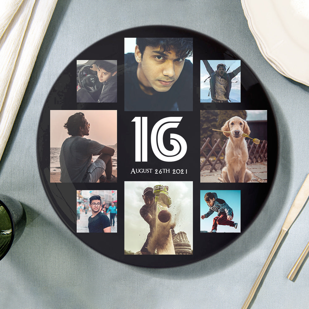 Custom Collage Photo Birthday Dinner Plates With Date And Age