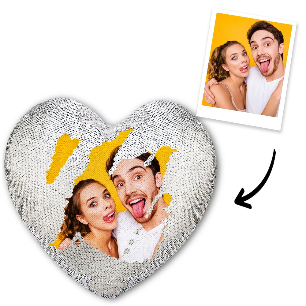 Custom Heart Magic Sequin Pillow with Photo - 9 Colors