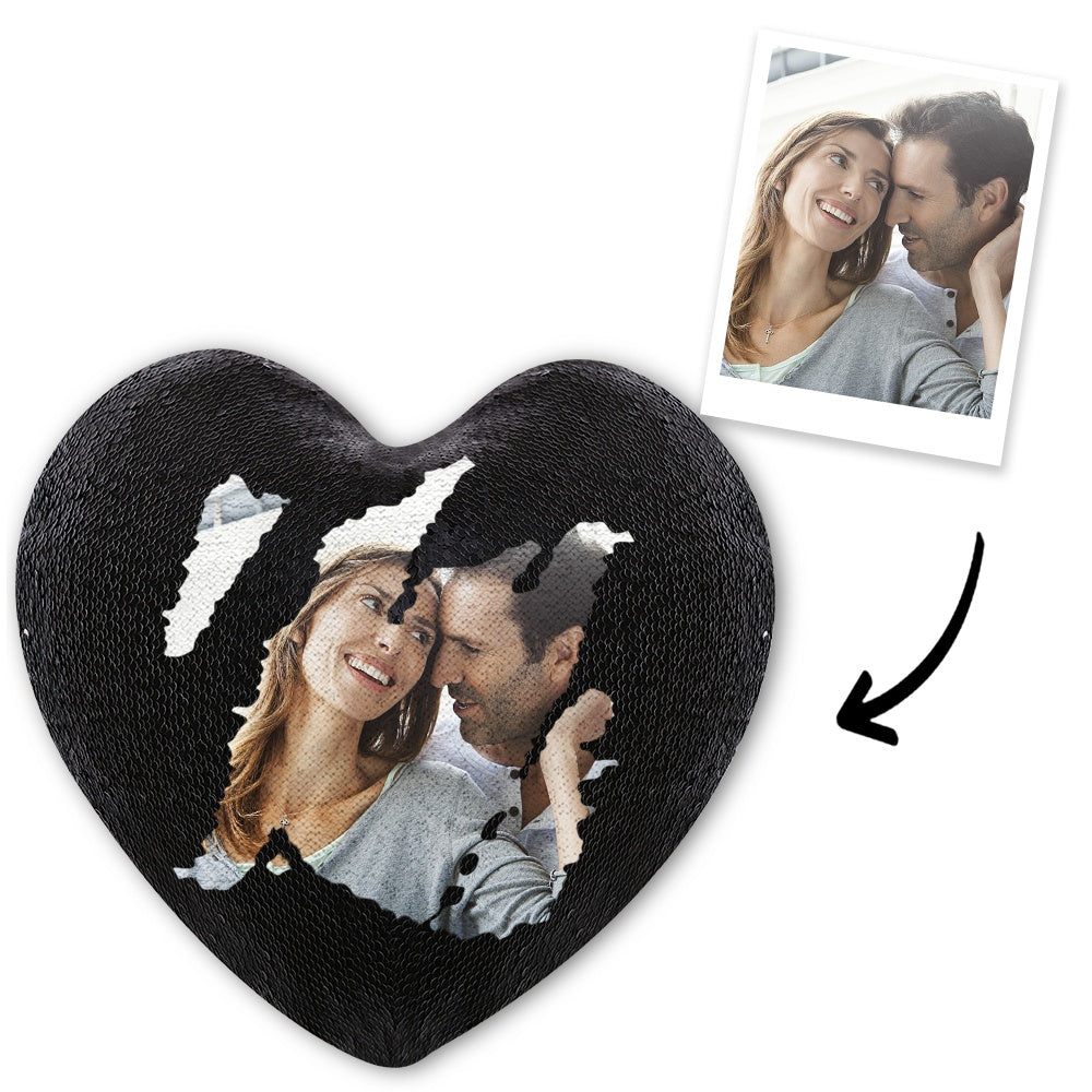 Custom Heart Magic Sequin Pillow with Photo - 9 Colors