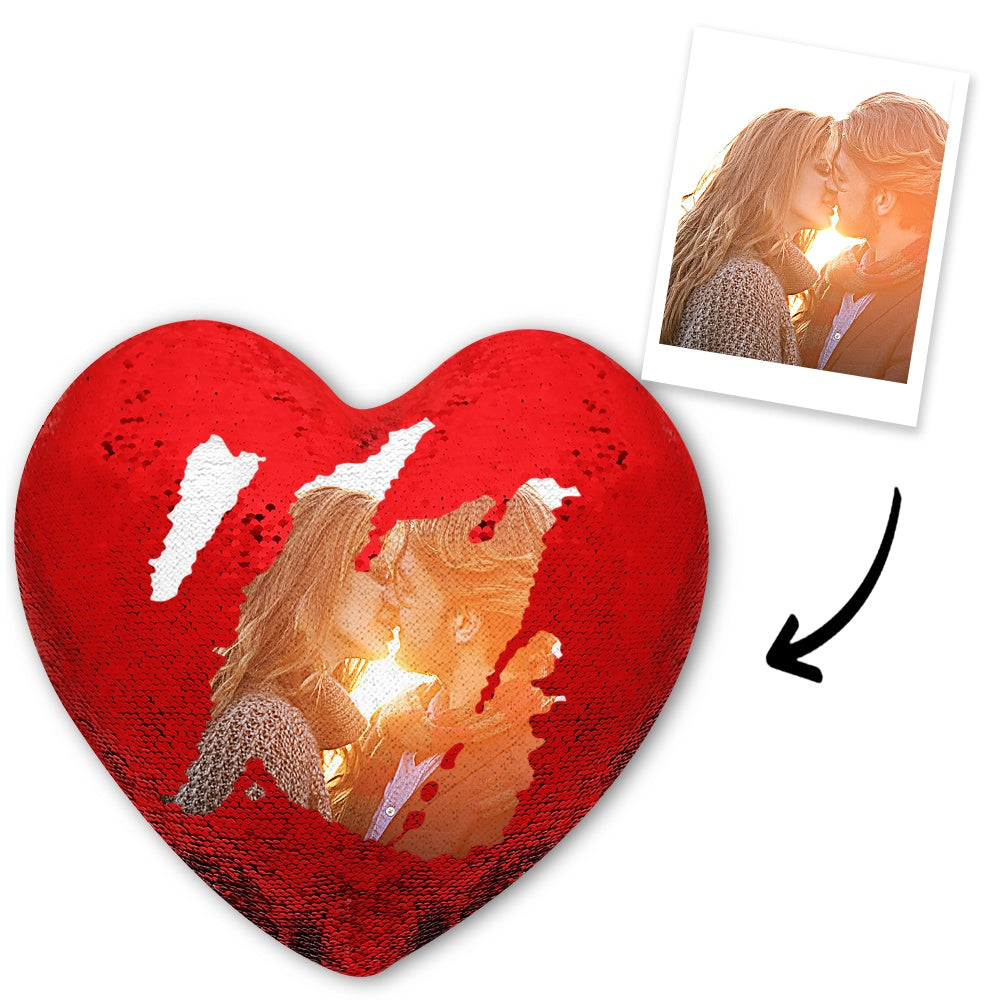 Custom Heart Magic Sequin Pillow with Photo - 9 Colors