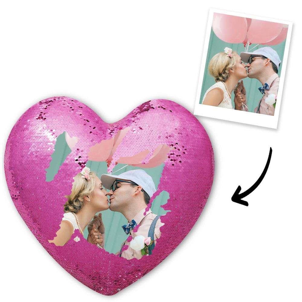 Custom Heart Magic Sequin Pillow with Photo - 9 Colors