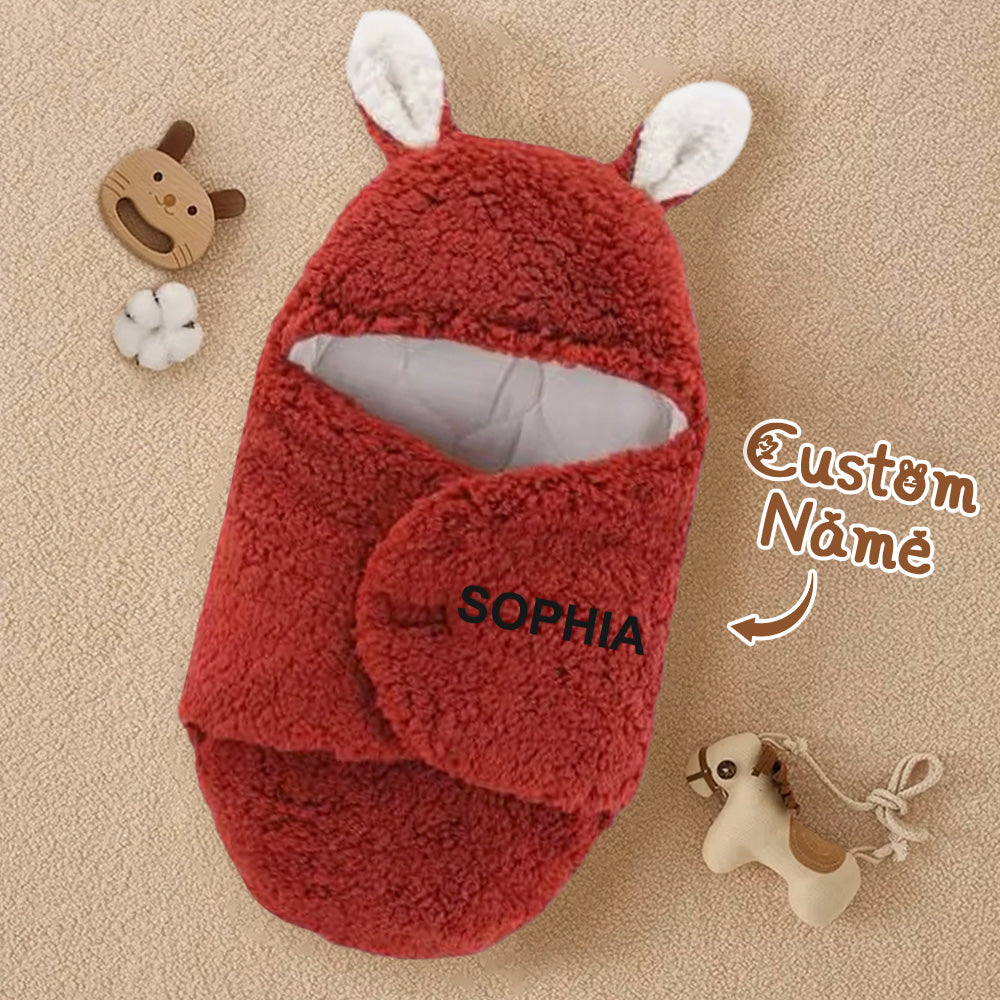 Personalized Bunny Baby Swaddle with Name Infant Sleeping Bag Blanket for Baby Shower Gift