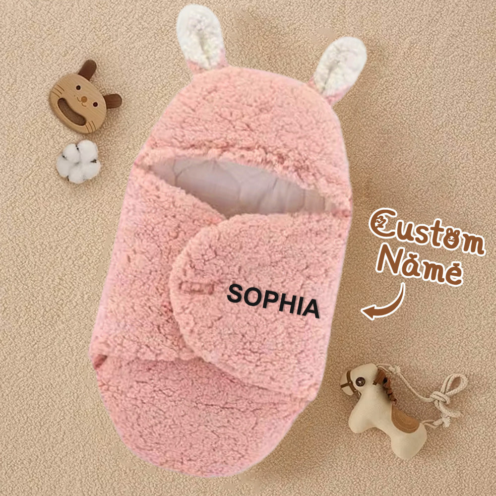 Personalized Bunny Baby Swaddle with Name Infant Sleeping Bag Blanket for Baby Shower Gift