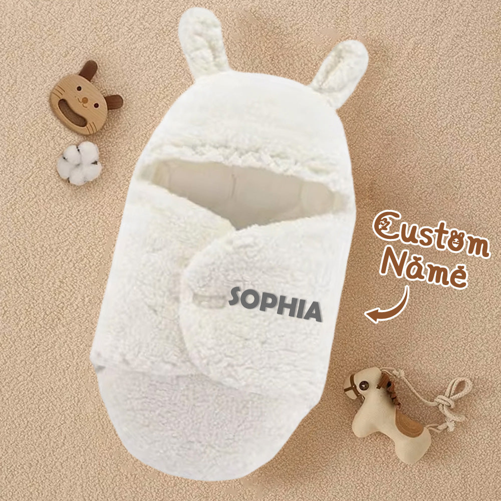 Personalized Bunny Baby Swaddle with Name Infant Sleeping Bag Blanket for Baby Shower Gift