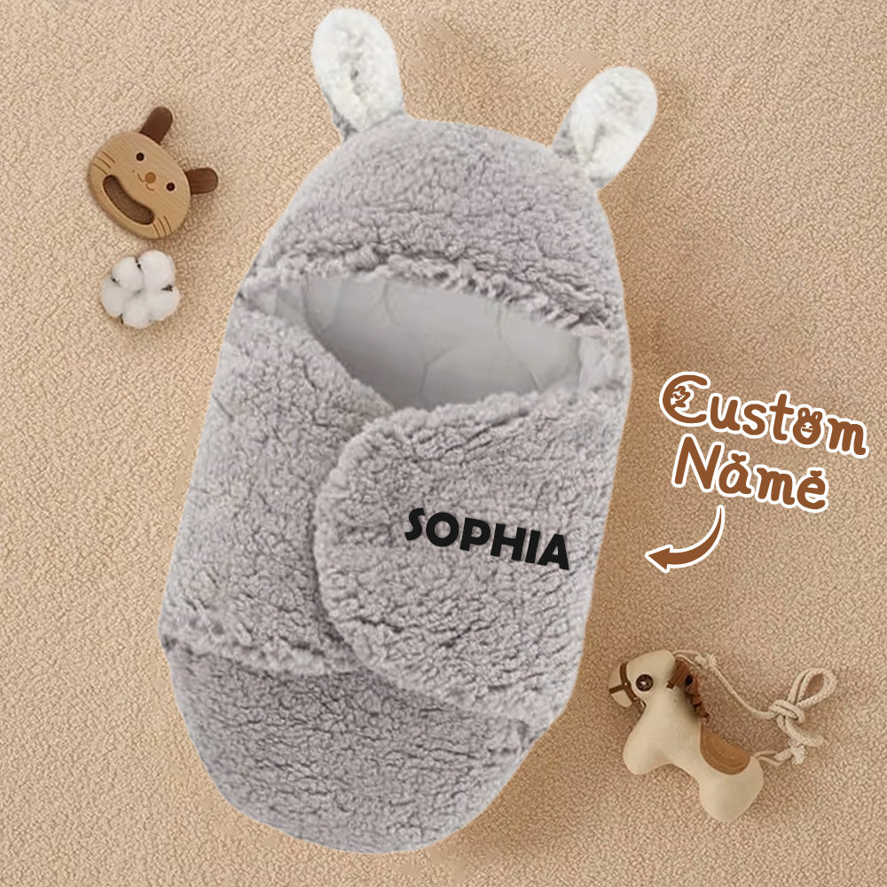 Personalized Bunny Baby Swaddle with Name Infant Sleeping Bag Blanket for Baby Shower Gift