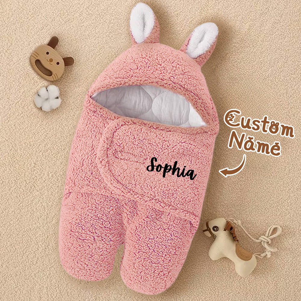 Personalized Bunny Baby Swaddle with Name Infant Sleeping Bag Blanket for Baby Shower Gift