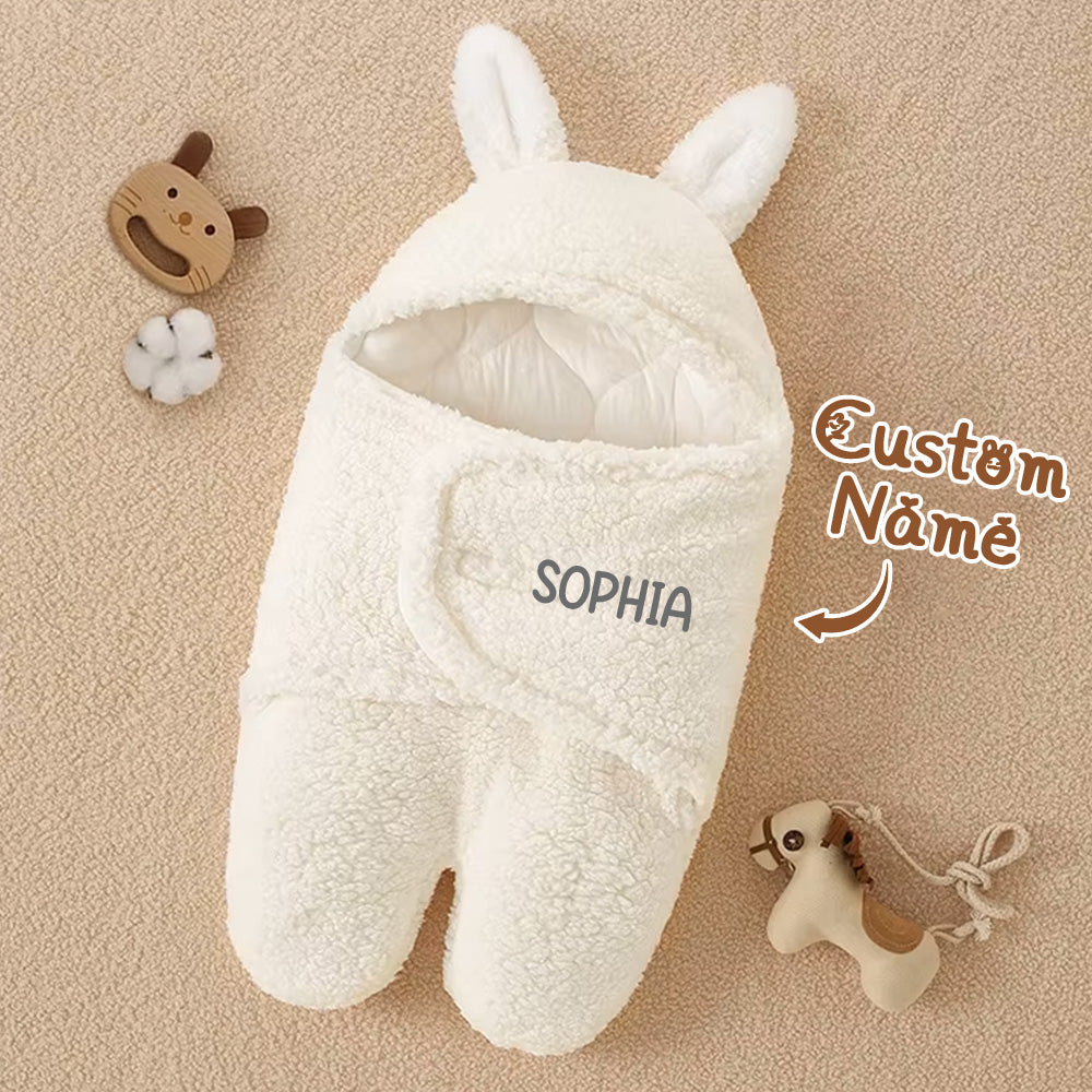 Personalized Bunny Baby Swaddle with Name Infant Sleeping Bag Blanket for Baby Shower Gift