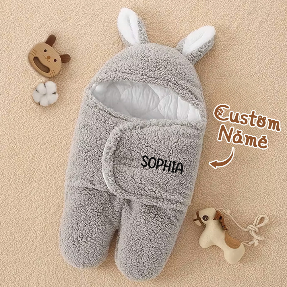 Personalized Bunny Baby Swaddle with Name Infant Sleeping Bag Blanket for Baby Shower Gift