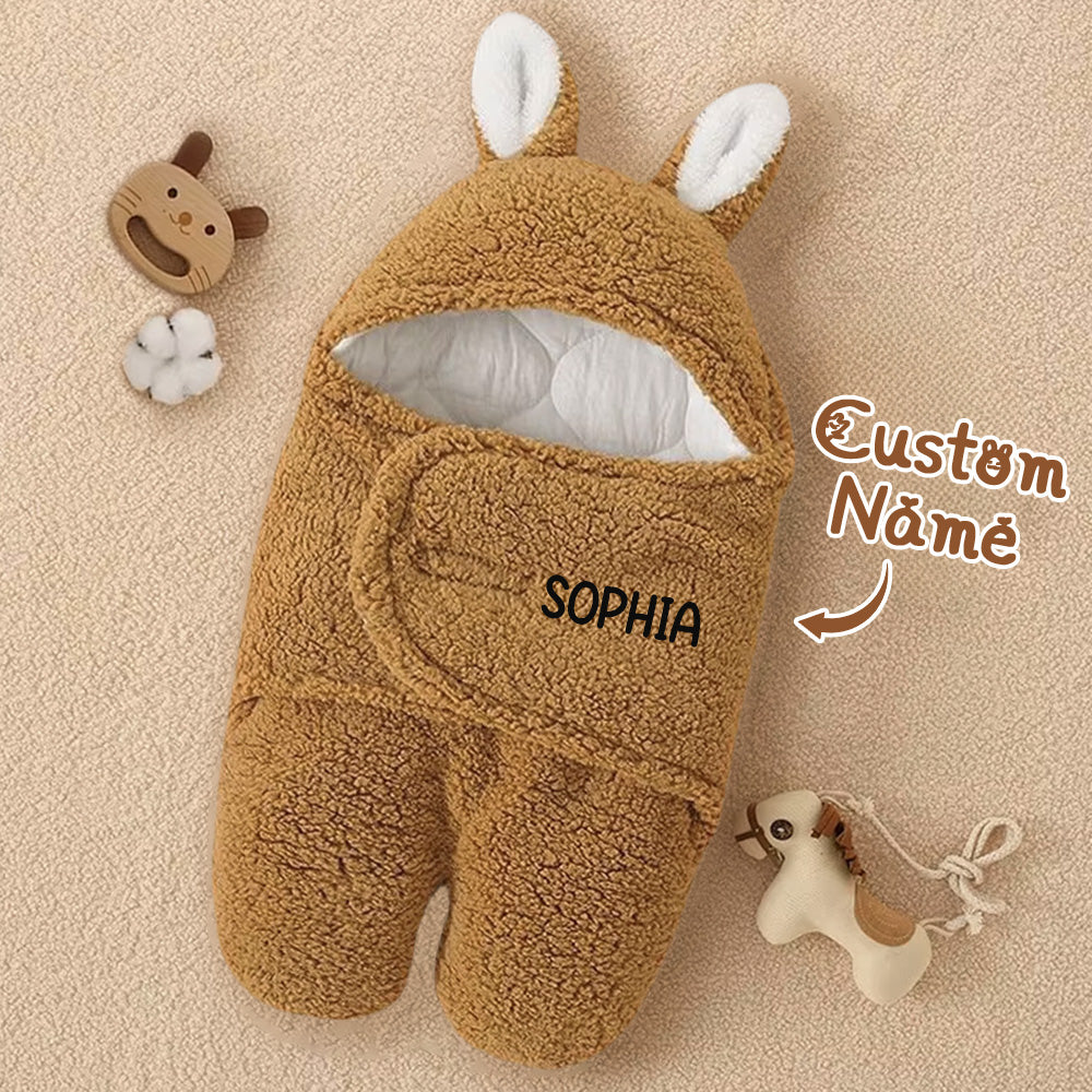 Personalized Bunny Baby Swaddle with Name Infant Sleeping Bag Blanket for Baby Shower Gift