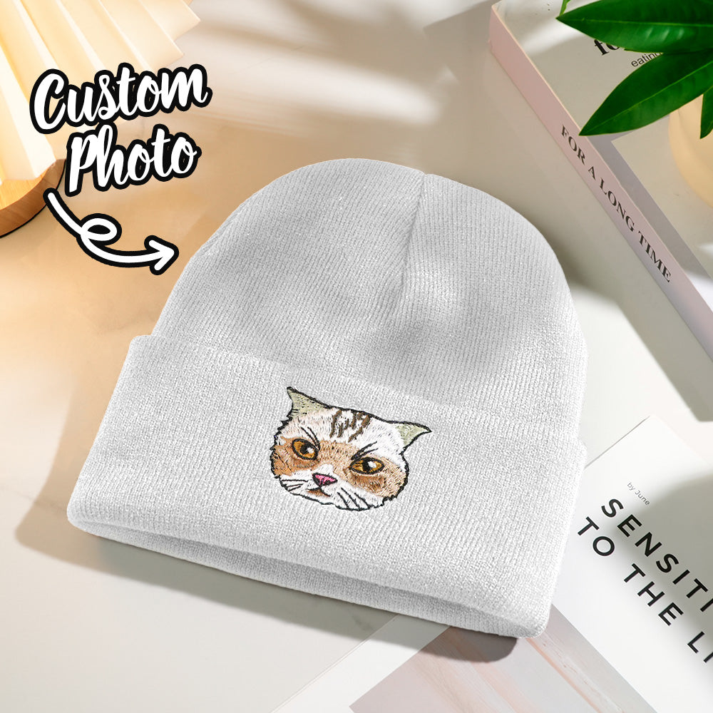 Custom Embroidered Design Knit Beanie with Your Pet – Personalized Gift for Pet Lovers