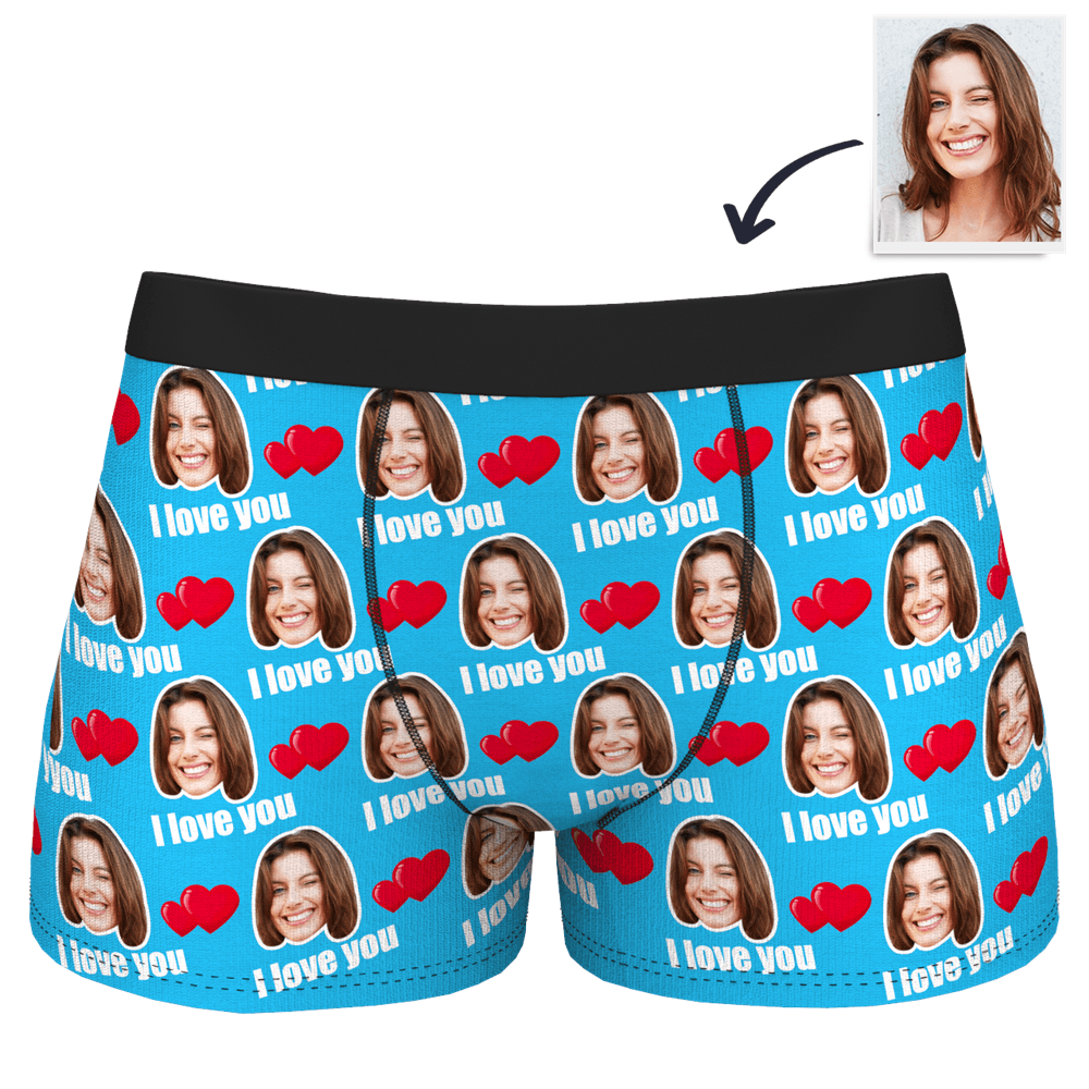 Custom I Love You Men's Boxer Shorts Personalized Underwear with Face