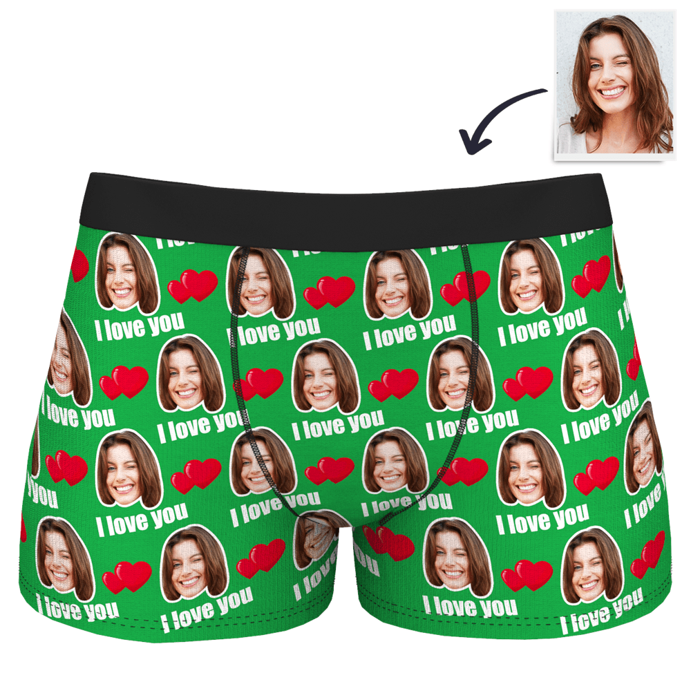 Custom I Love You Men's Boxer Shorts Personalized Underwear with Face