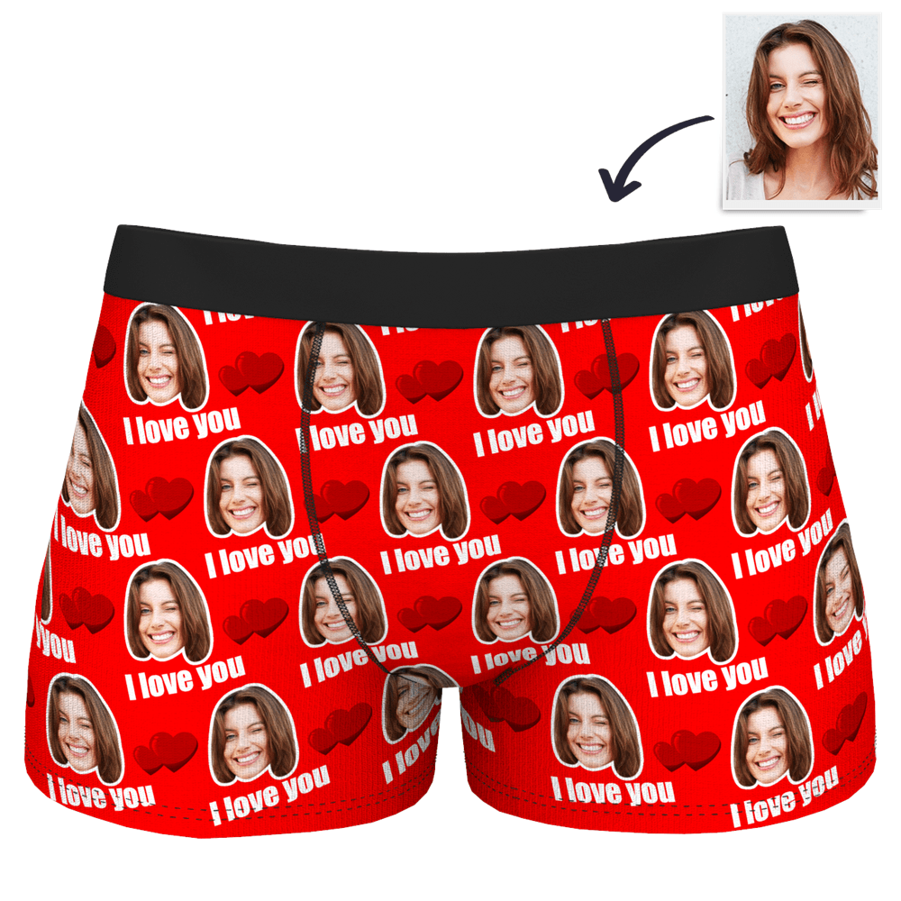 Custom I Love You Men's Boxer Shorts Personalized Underwear with Face