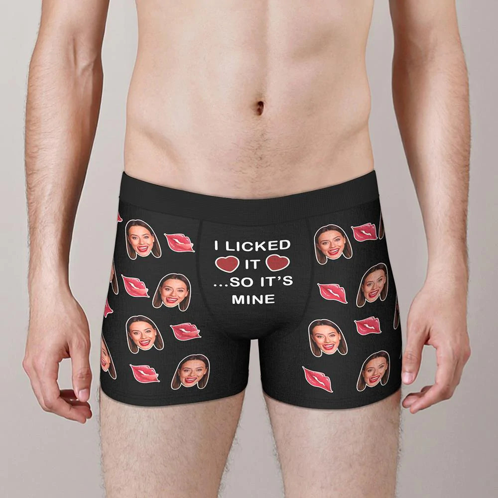 Custom Face Boxer I Licked It So It's Mine Underwear Valentine's Day Gift for Boyfriend