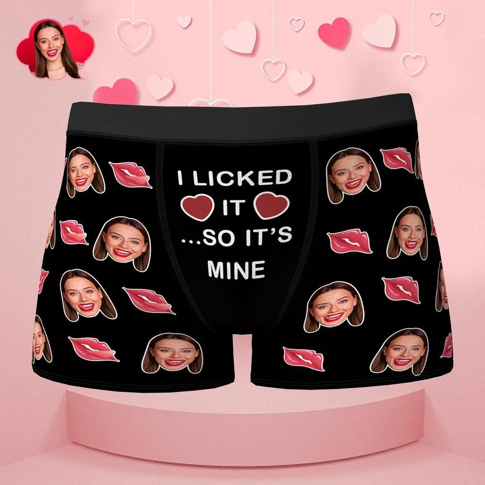 Custom Face Boxer I Licked It So It's Mine Underwear Valentine's Day Gift for Boyfriend