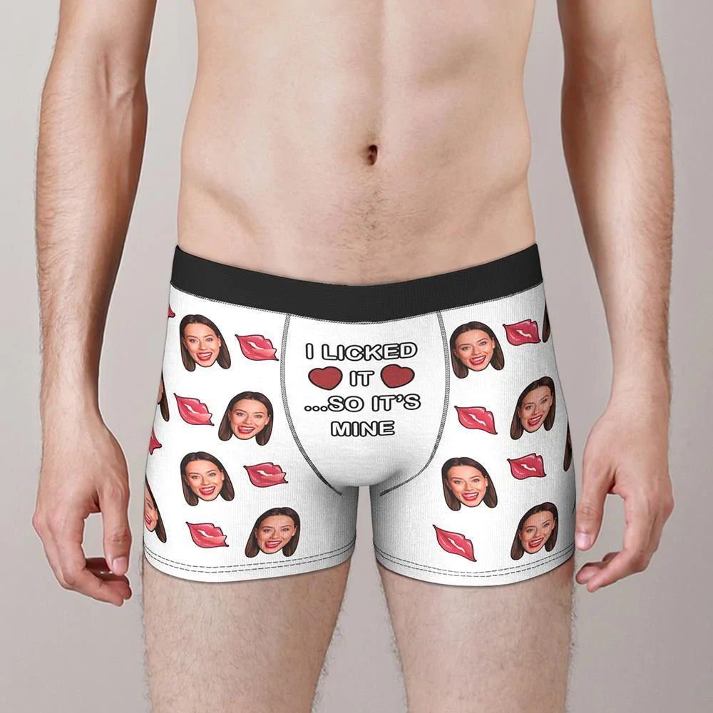 Custom Face Boxer I Licked It So It's Mine Underwear Valentine's Day Gift for Boyfriend