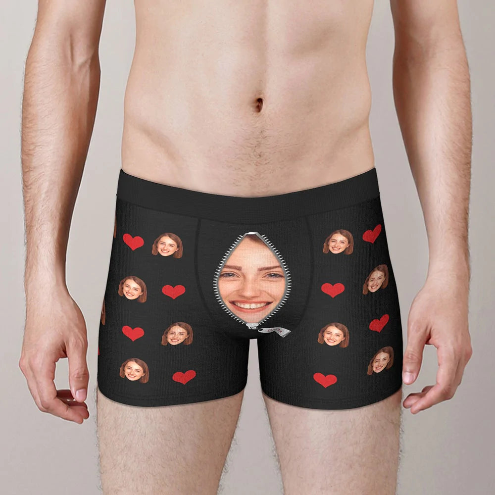 Custom Love Heart Girlfriend Face Boxer Brief Gift For Him Underwear