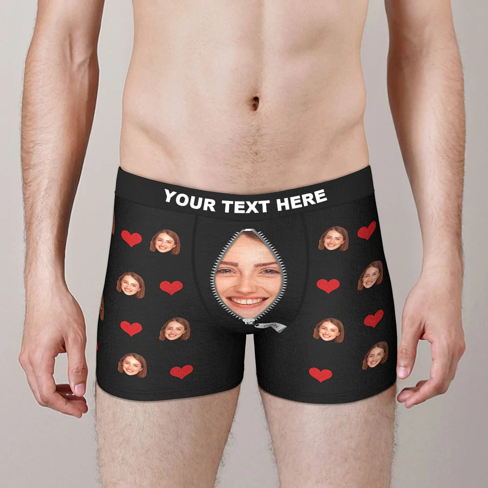 Custom Love Heart Girlfriend Face Boxer Brief Gift For Him Underwear