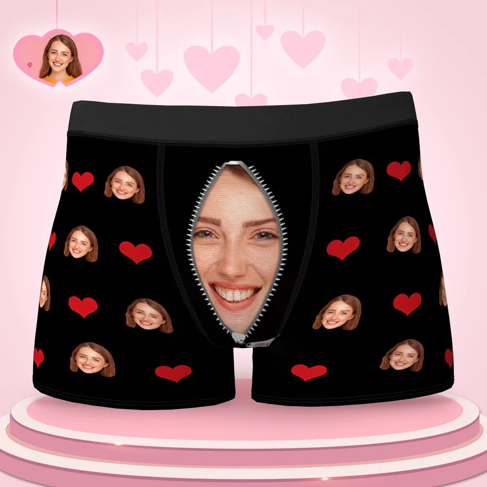 Custom Love Heart Girlfriend Face Boxer Brief Gift For Him Underwear