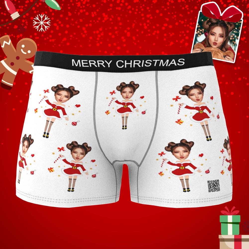 Custom Photo Boxer Santa Claus Face Underwear Couple Gifts Christmas Gift AR View