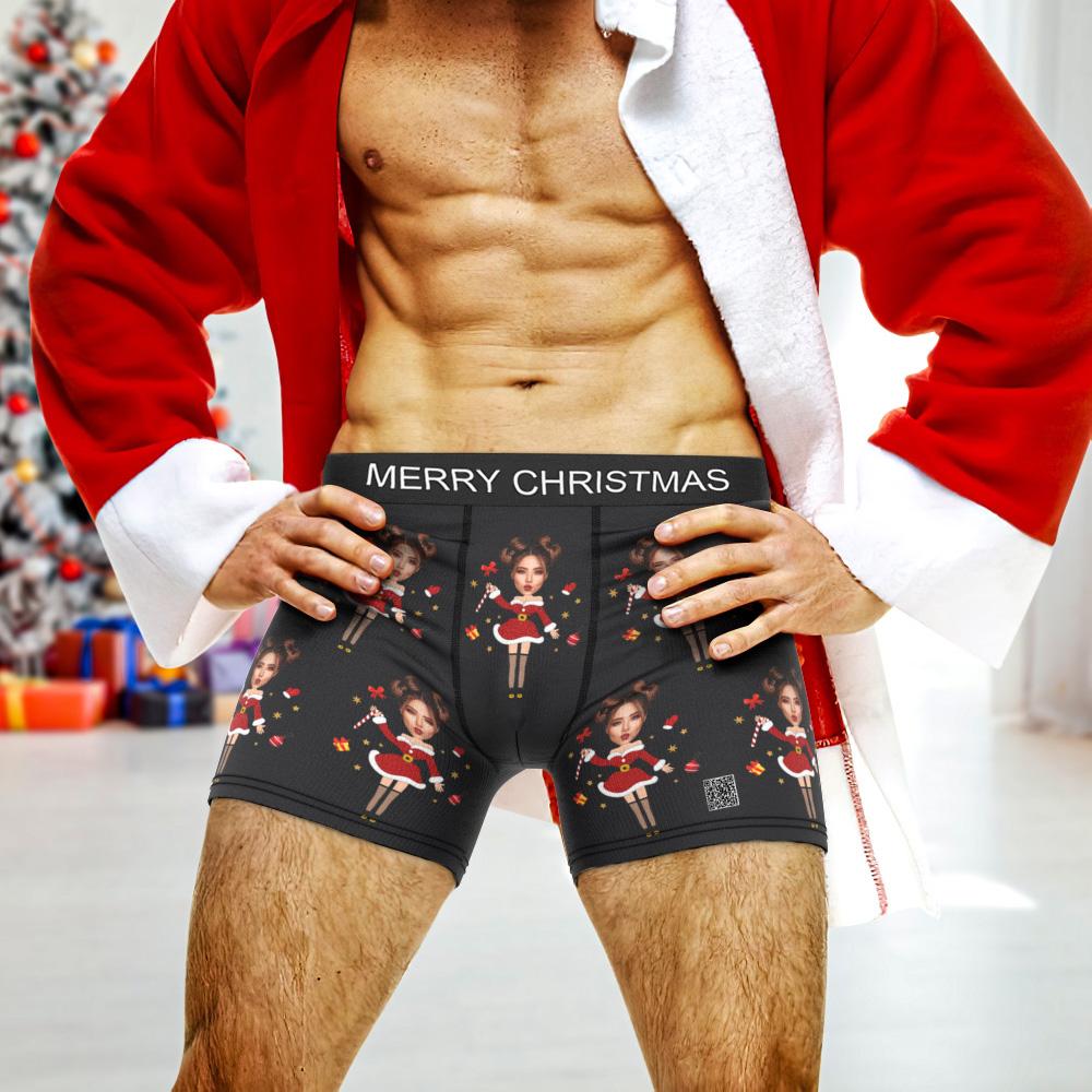 Custom Photo Boxer Santa Claus Face Underwear Couple Gifts Christmas Gift AR View