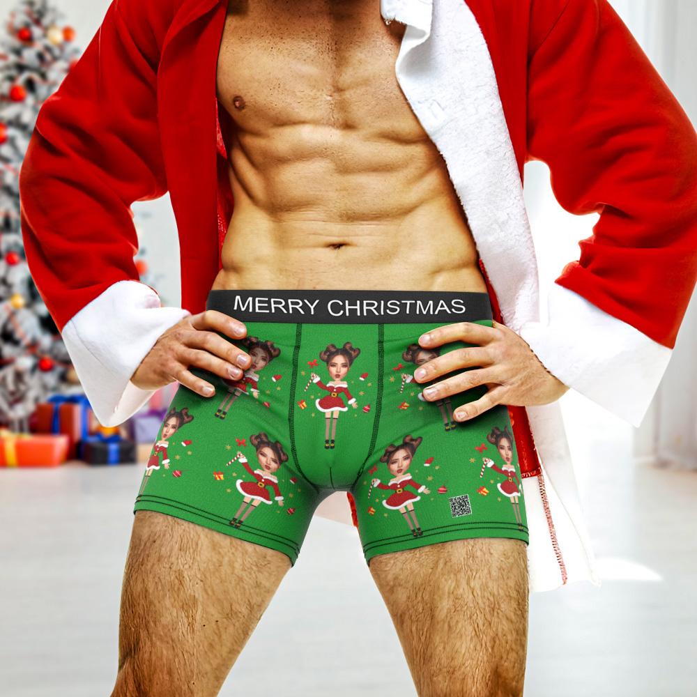 Custom Photo Boxer Santa Claus Face Underwear Couple Gifts Christmas Gift AR View