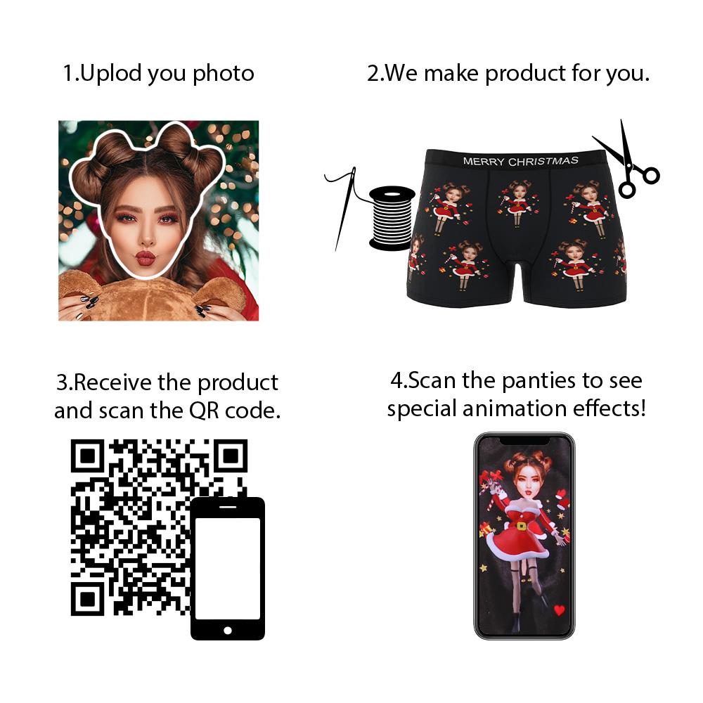 Custom Photo Boxer Santa Claus Face Underwear Couple Gifts Christmas Gift AR View