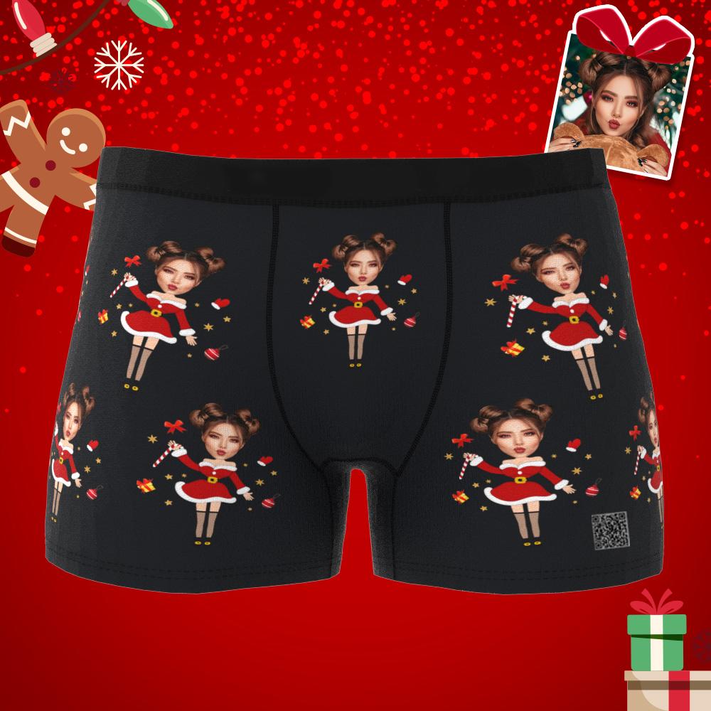 Custom Photo Boxer Santa Claus Face Underwear Couple Gifts Christmas Gift AR View