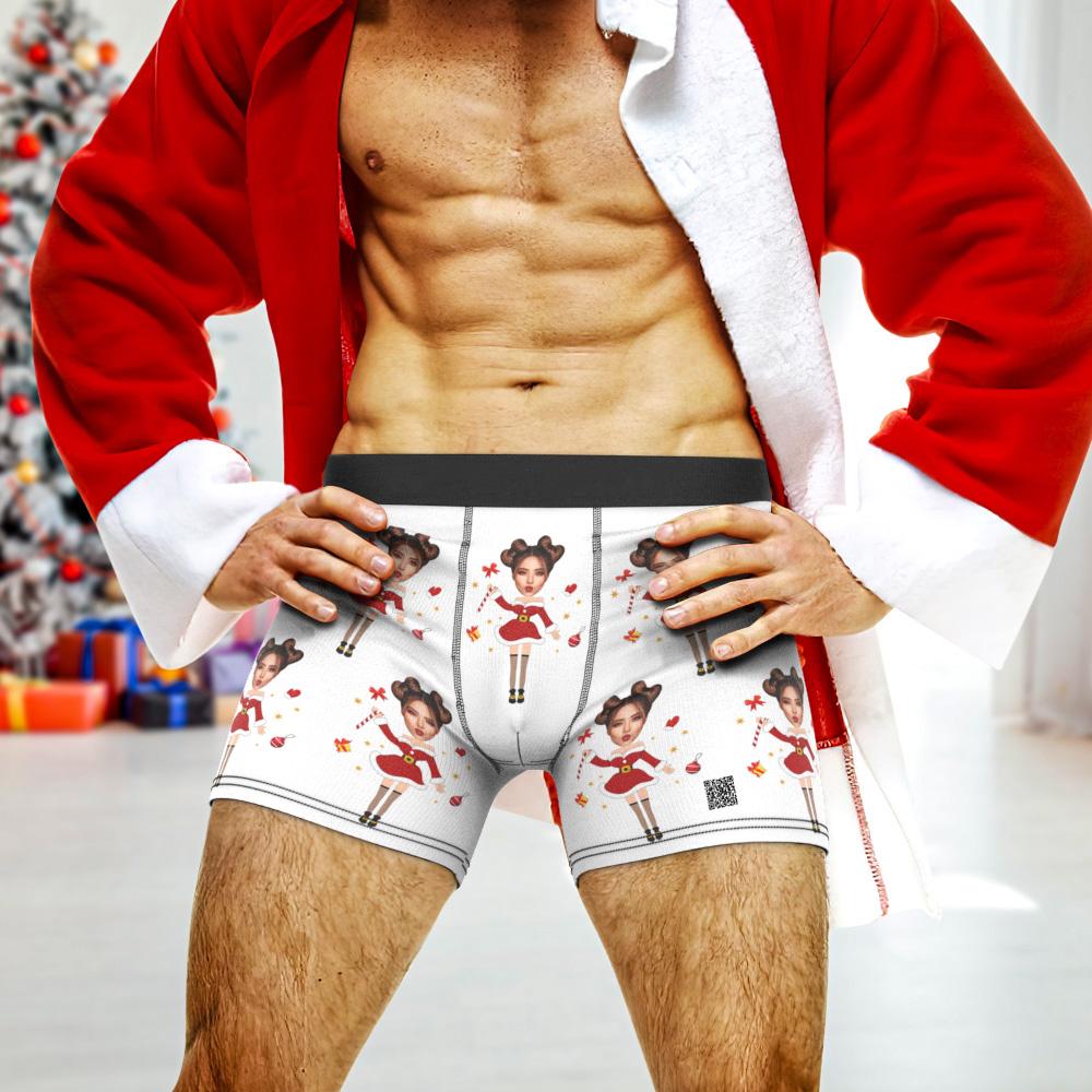 Custom Photo Boxer Santa Claus Face Underwear Couple Gifts Christmas Gift AR View