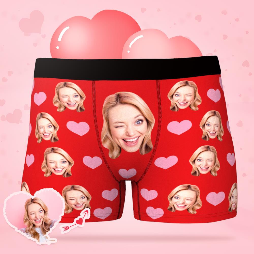 Custom Face Boxer Shorts Men's Underwear with Little Heart