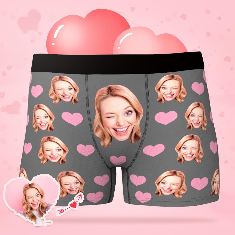 Custom Face Boxer Shorts Men's Underwear with Little Heart