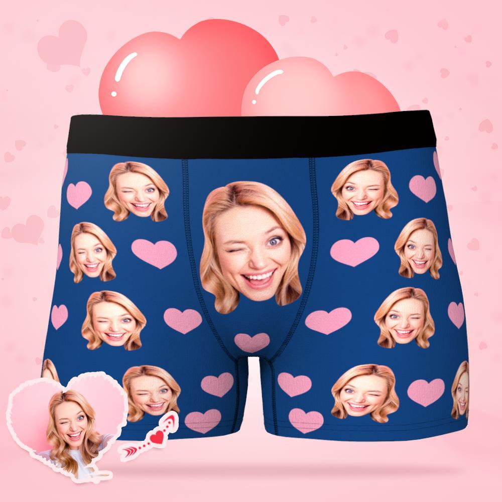 Custom Face Boxer Shorts Men's Underwear with Little Heart